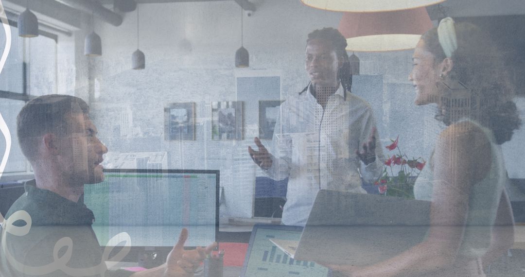 Collaborative Office Teamwork with Digital Overlay Concept