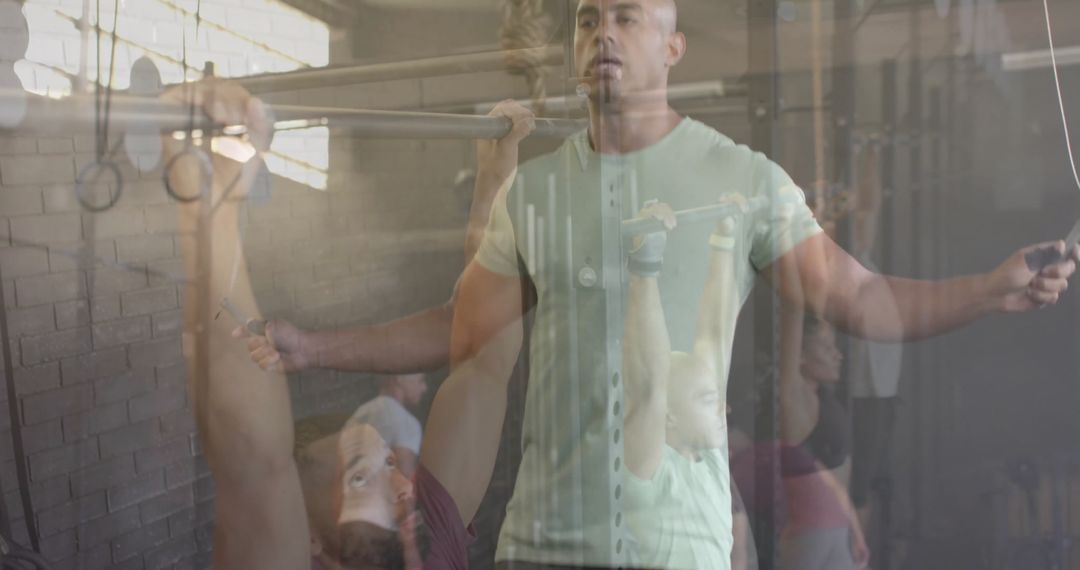 Trainer Assisting Gym Enthusiast in Strength Exercise Session