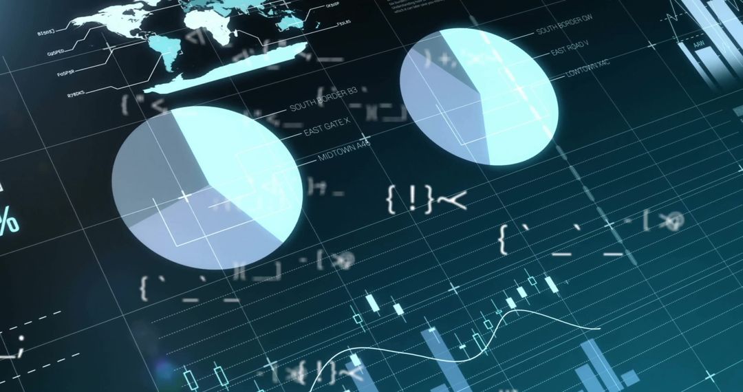 Futuristic Digital Interface with Graphs and Charts in Blue Tones