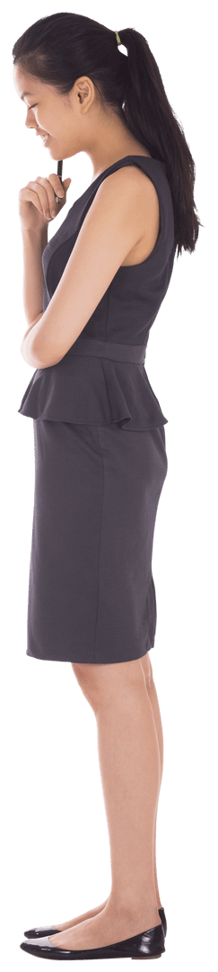 Transparent Background Businesswoman Thinking with Pen