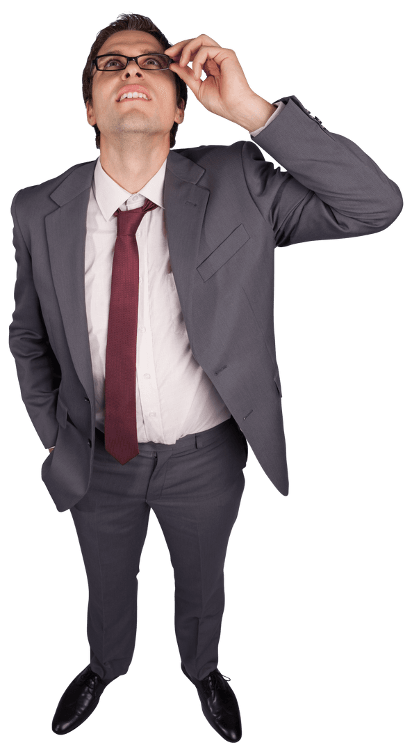 Transparent Businessman Thinking Drawing Glasses Adjust Confidence