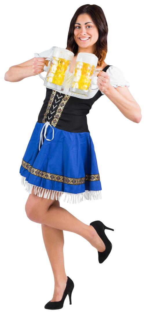 Transparent Oktoberfest Girl Holding Beer Tankards and Balancing on One Leg - Download Free Stock Images Pikwizard.com