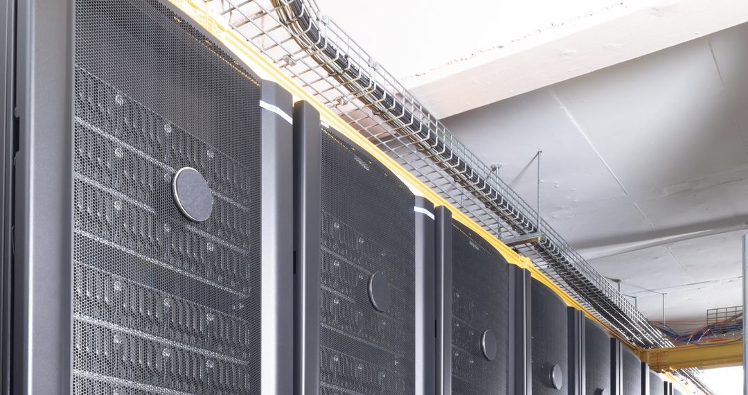 Modern Data Center Corridor with Racks of Computer Servers