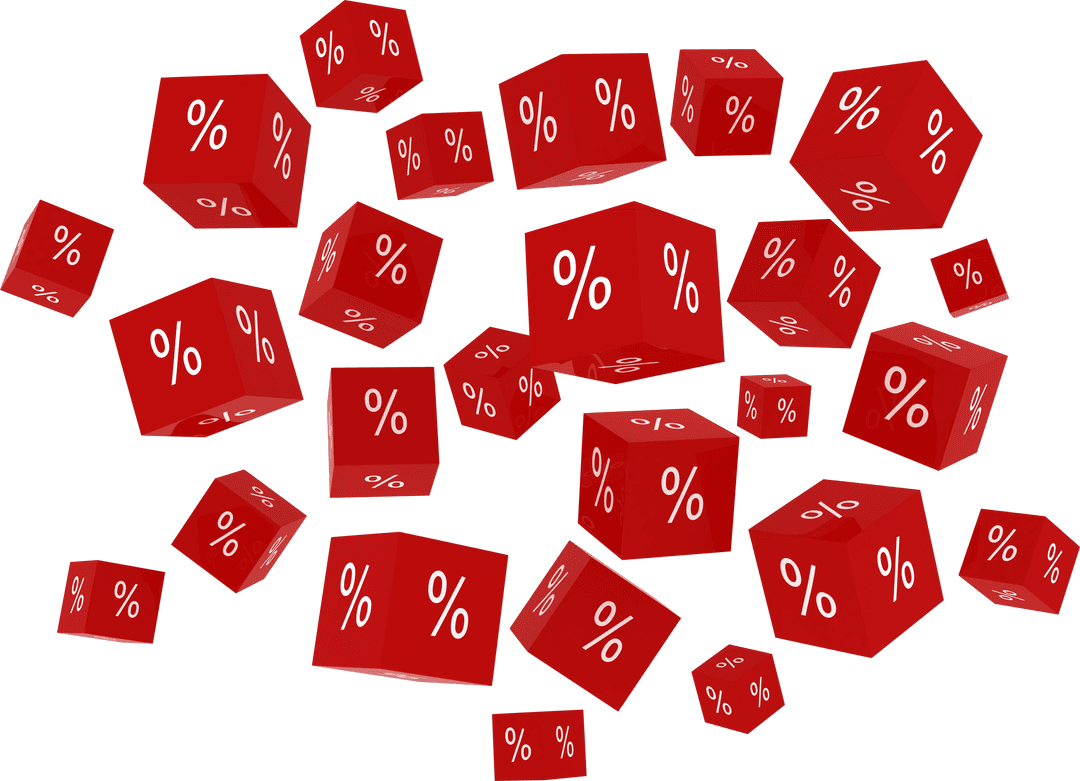 Floating Transparent Red Percentage Cubes Background Vector