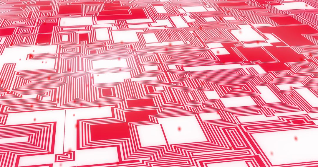 Abstract Circuit Board with Red Geometric Patterns