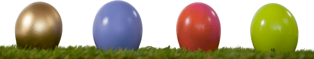 Colorful Shiny Easter Eggs on Grass with Transparent Background