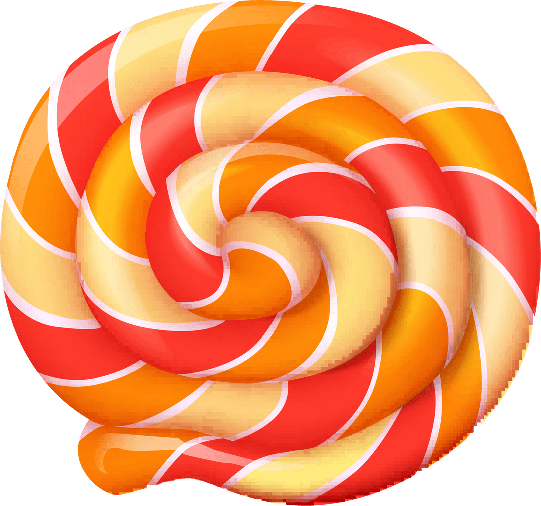 Vibrant Red Orange Yellow Spiral Candy on Transparent Background