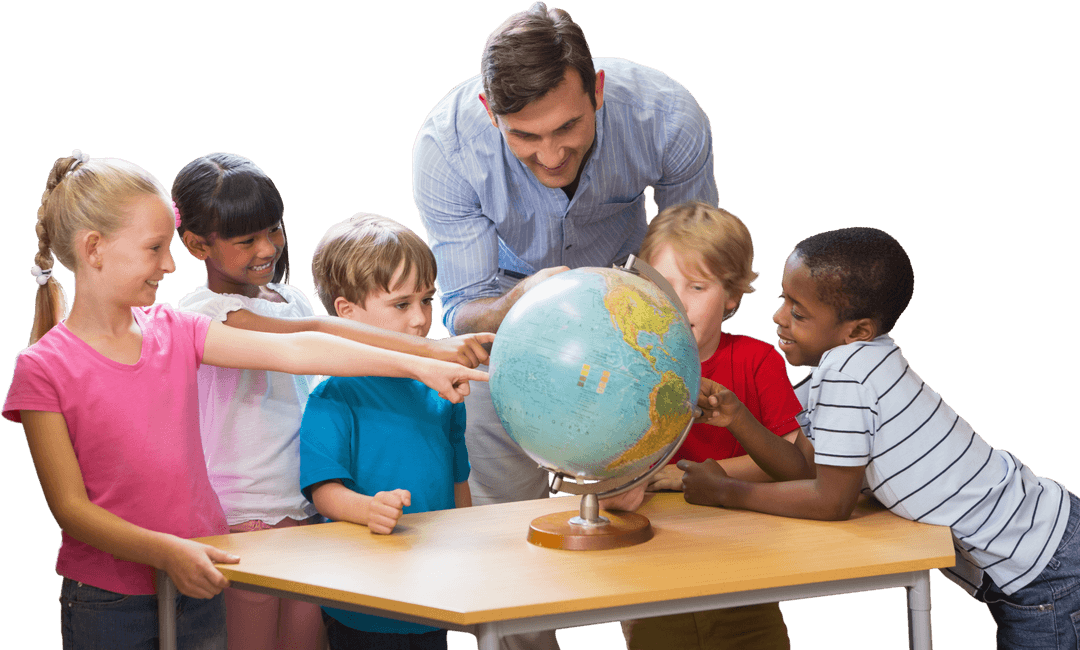 Transparent Children Learning About World Geography with Teacher