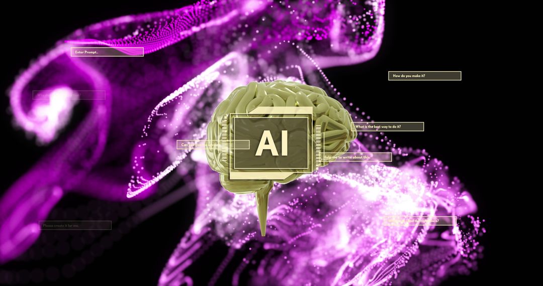 Futuristic AI Brain Surrounded by Digital Interaction