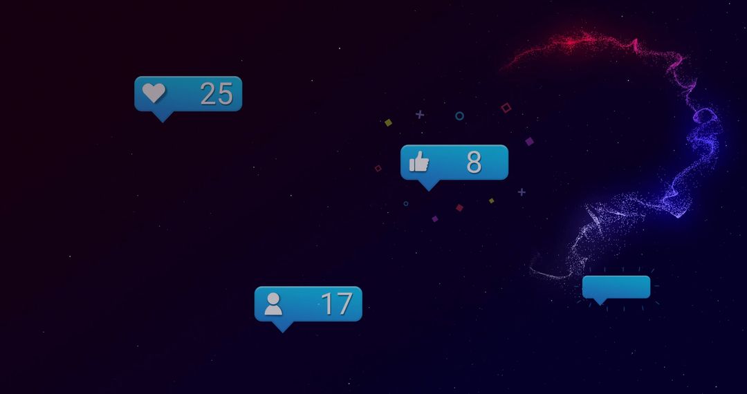 Futuristic Social Media Engagement Notifications in Abstract Digital Space