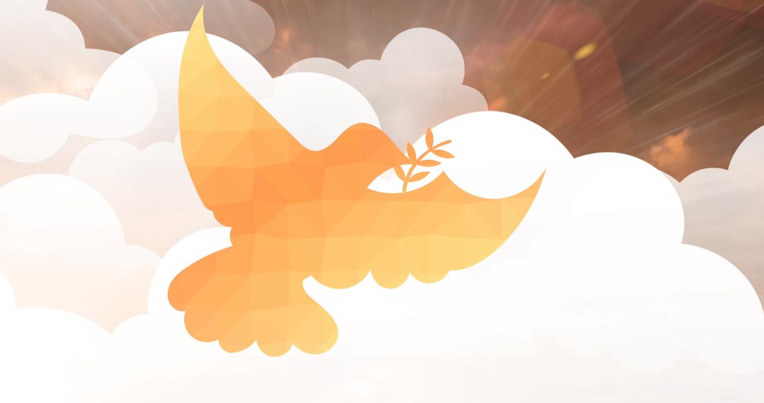 Geometric Dove with Olive Branch Against Radiant Sky
