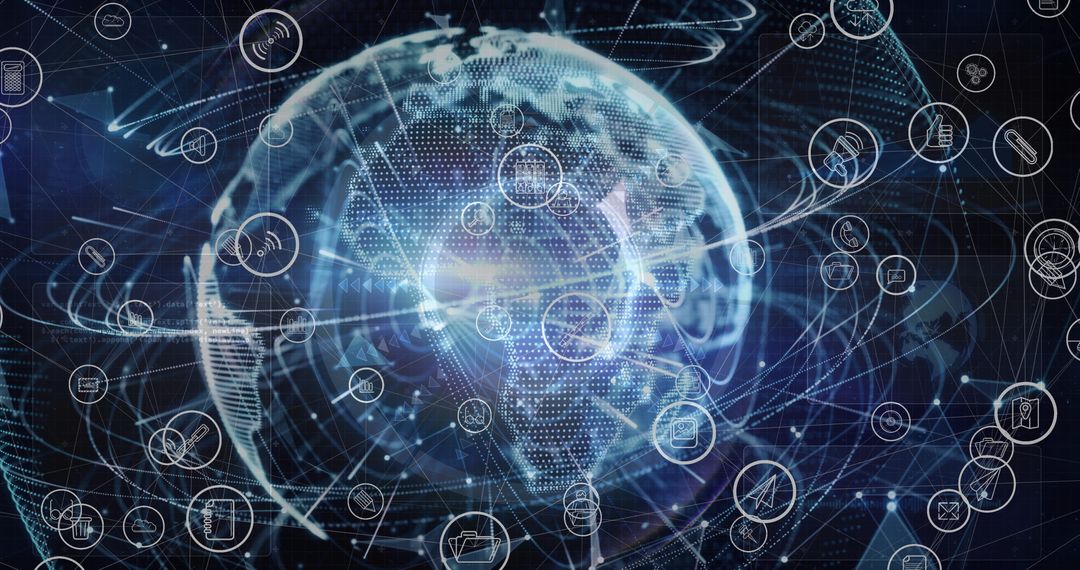 Global Network Technology with Connected Icons and Data Visualization - Free Images, Stock Photos and Pictures on Pikwizard.com
