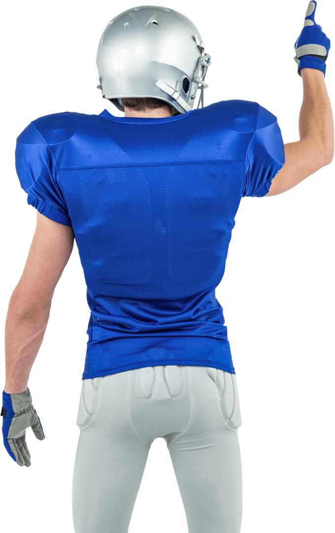 Rear View Transparent Football Player Pointing Fingers Up