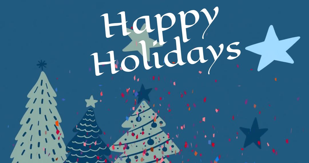 Happy Holidays Greeting with Christmas Trees and Falling Snow