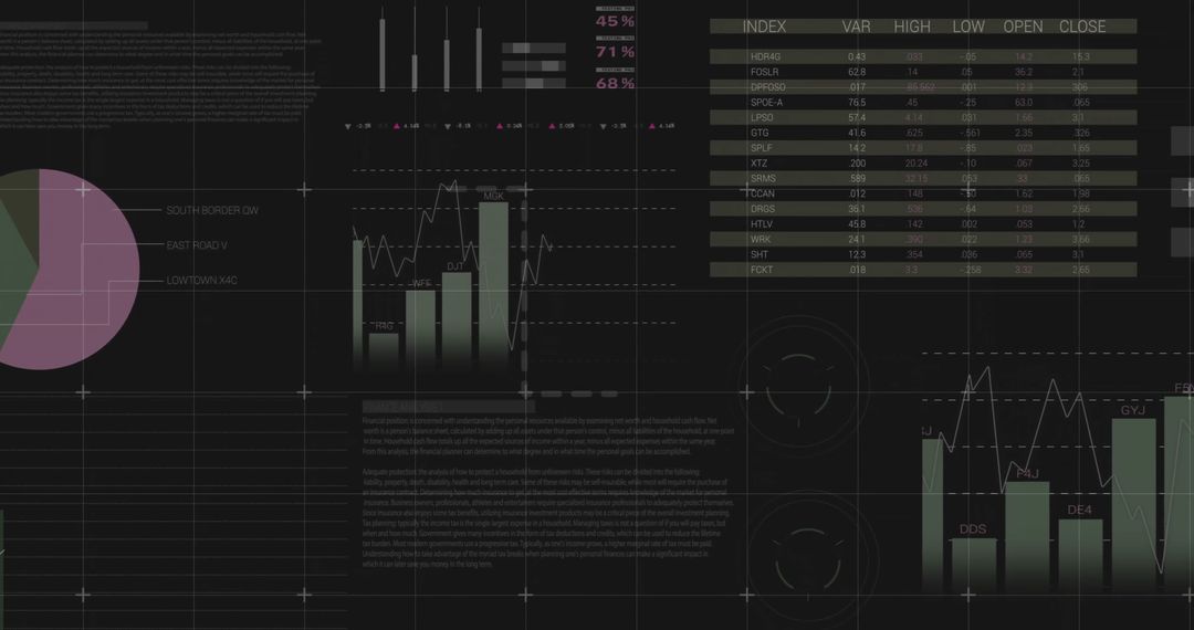 Financial Data Processing Visualization on Dark Background