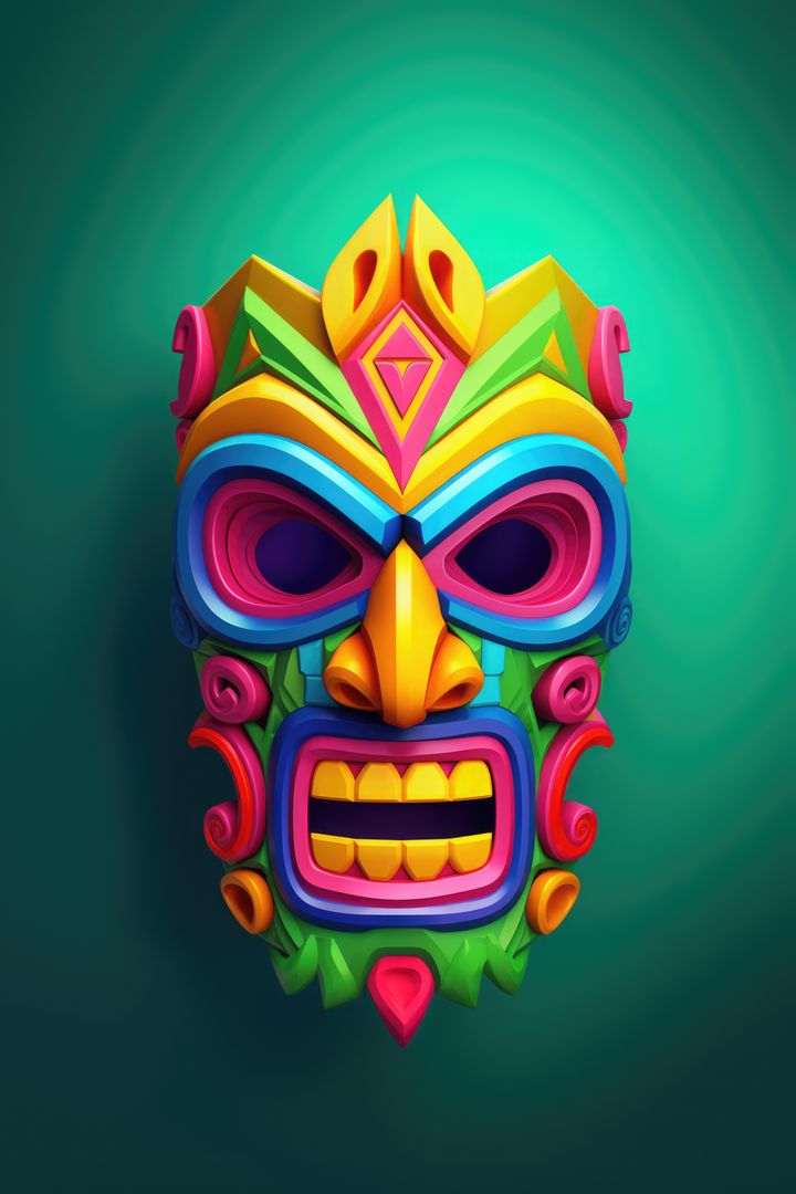 Colourful tiki mask on green background, created using generative ai technology - Free Images, Stock Photos and Pictures on Pikwizard.com