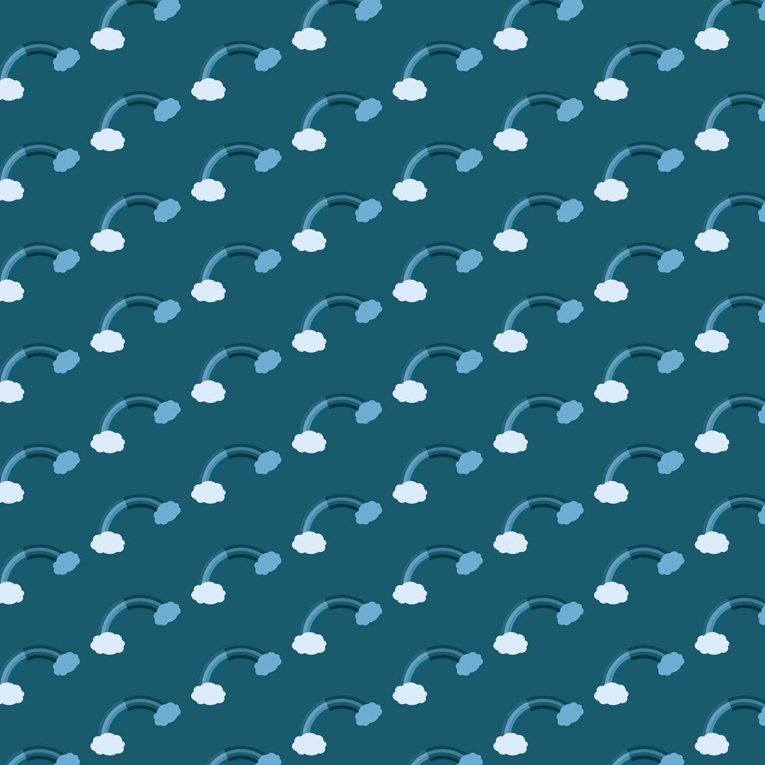 Blue Rainbow and Cloud Pattern on Transparent Background