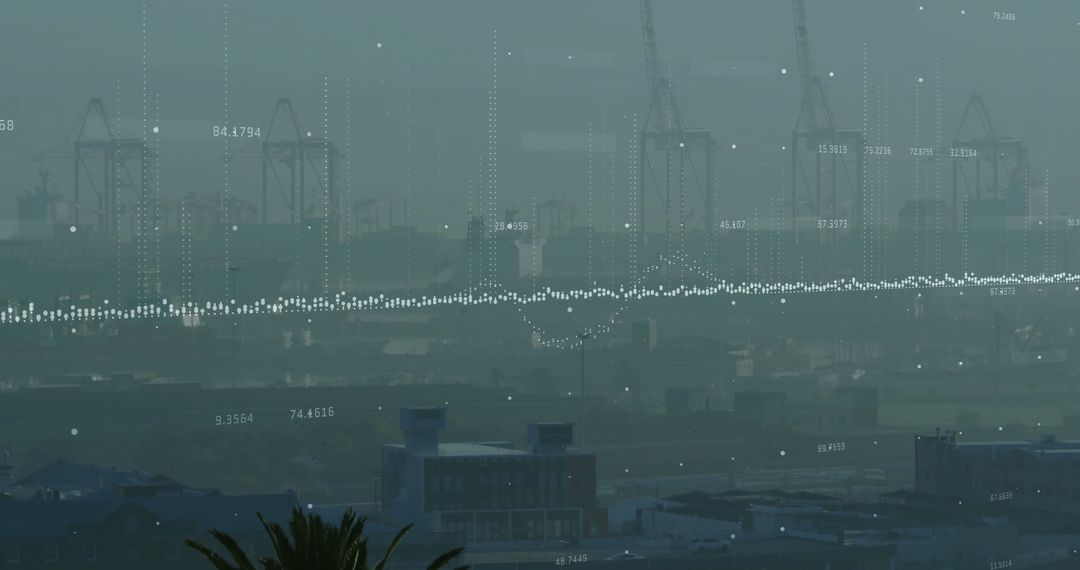 Financial Data Visualization Over City and Port Cranes
