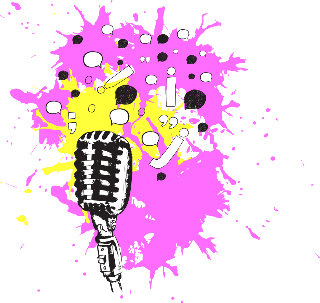 Vintage Microphone with Vibrant Colors on Transparent Background