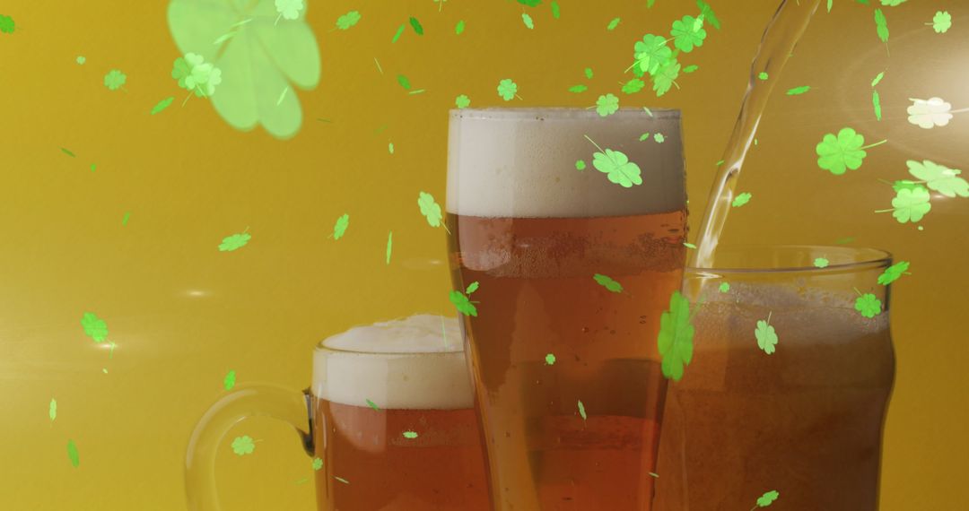 Floating Shamrocks Over Pints of Beer for St Patrick's Day Celebrations
