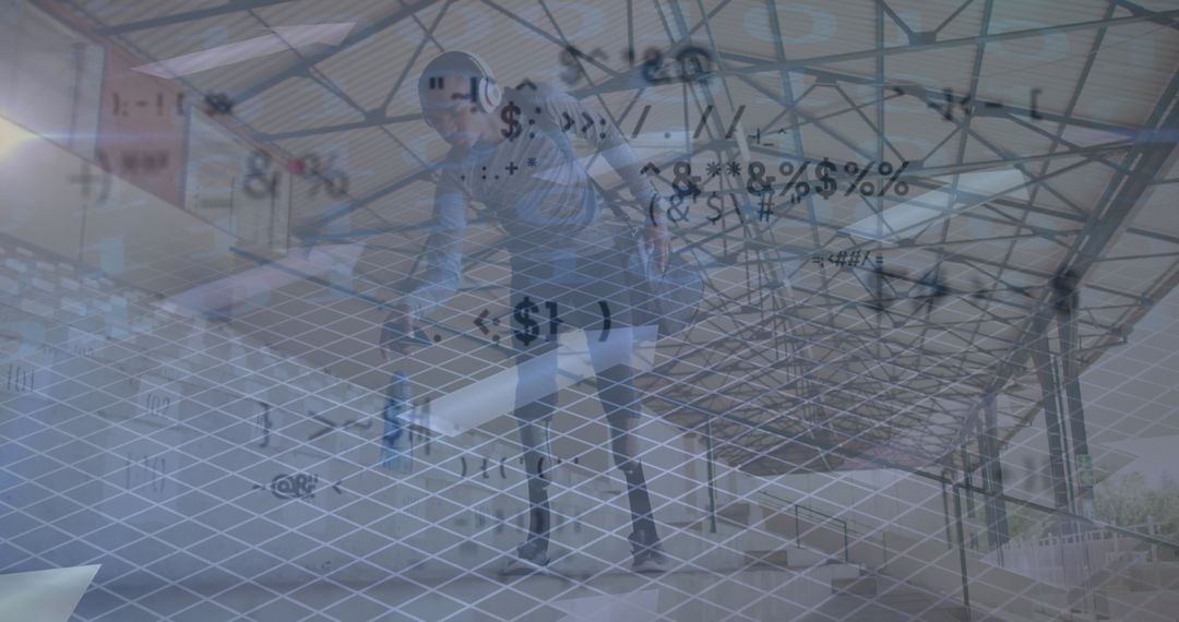 Digital Interface Overlay on Disabled Male Athlete in Sports Stadium