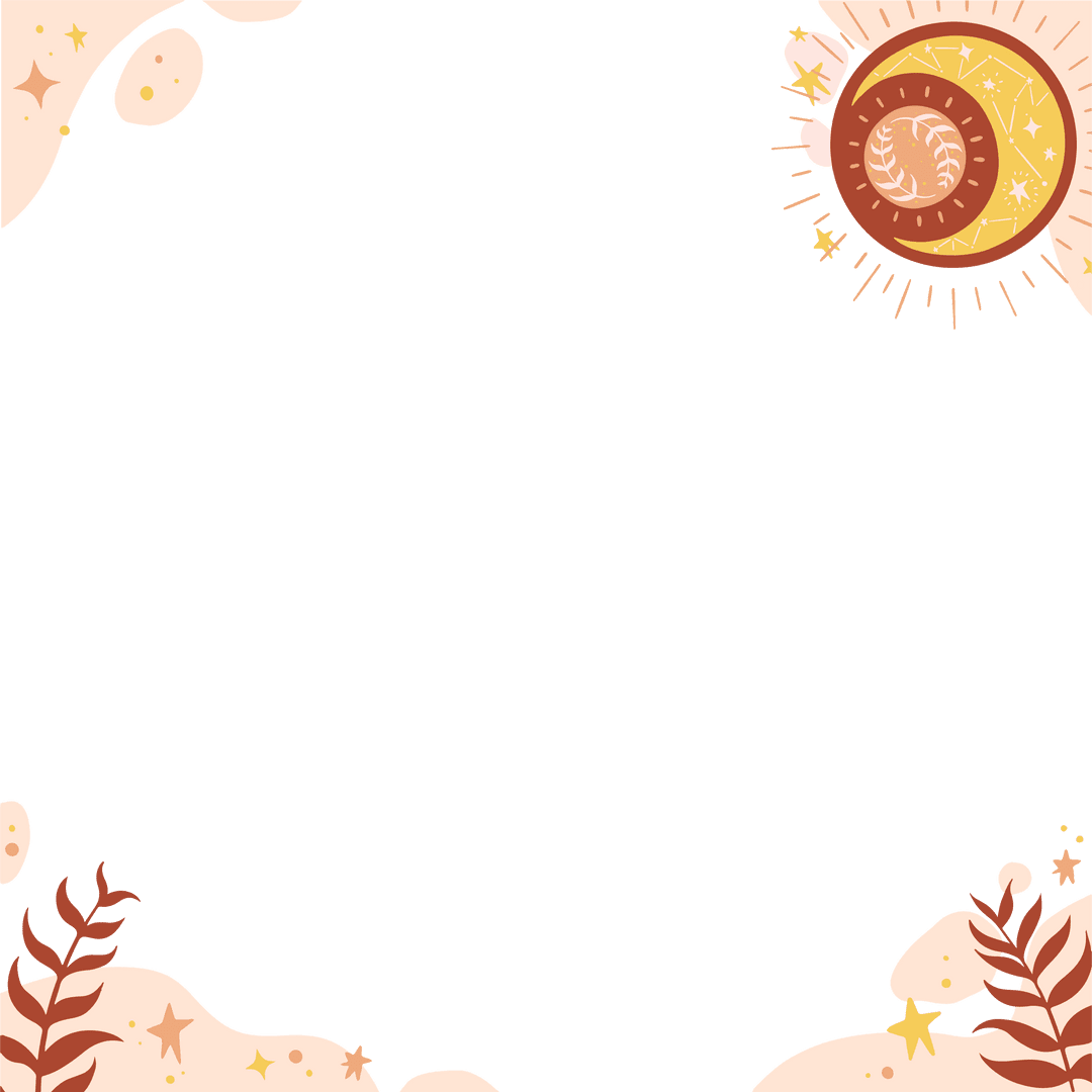 Transparent Celestial Sun Border Design with Botanical Elements