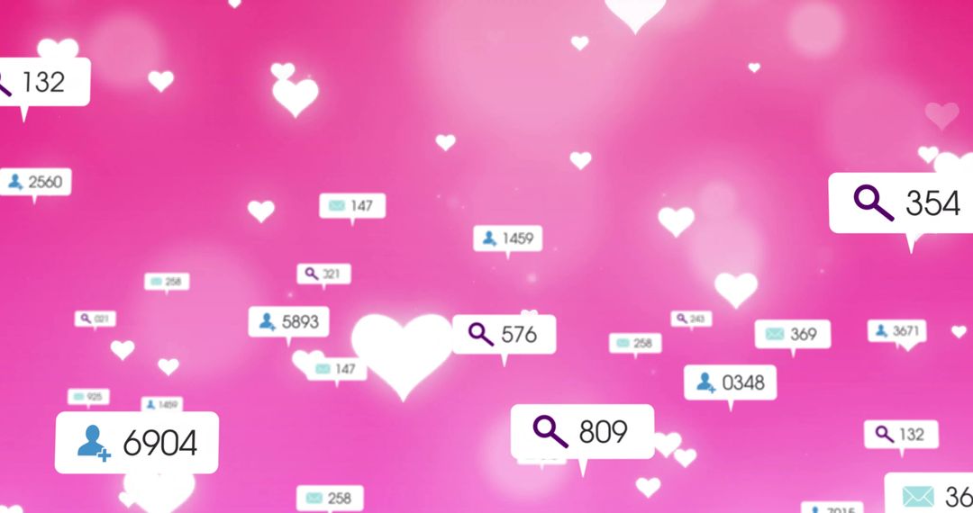 Floating Notification Icons on Vibrant Pink Digital Background