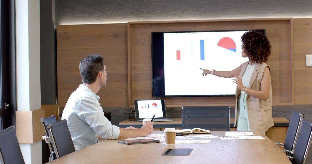 Team Presenting Business Analytics to Colleagues in Modern Office