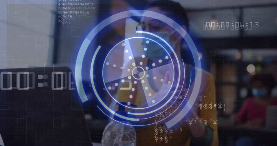 Analyst Viewing Data Analytics with Modern AR Overlay in Office