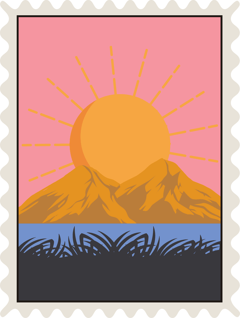 Sunrise Over Mountains and Water with Transparent Background