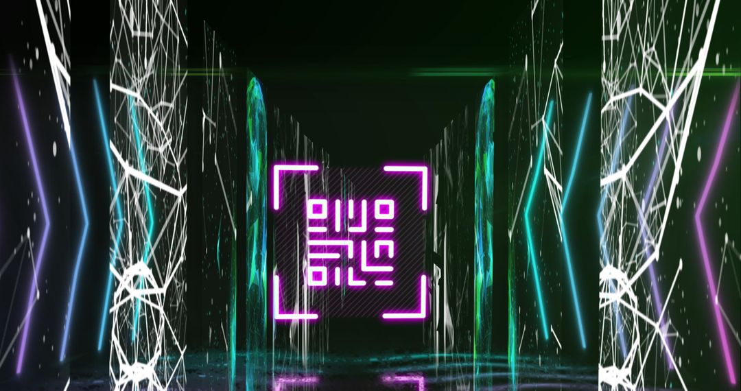 Glowing Pink QR Code with Neon Connections on Black Background
