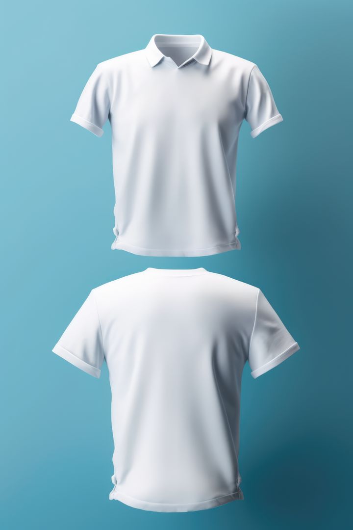 Front and back of white polo shirt on blue background, created using generative ai technology - Free Images, Stock Photos and Pictures on Pikwizard.com