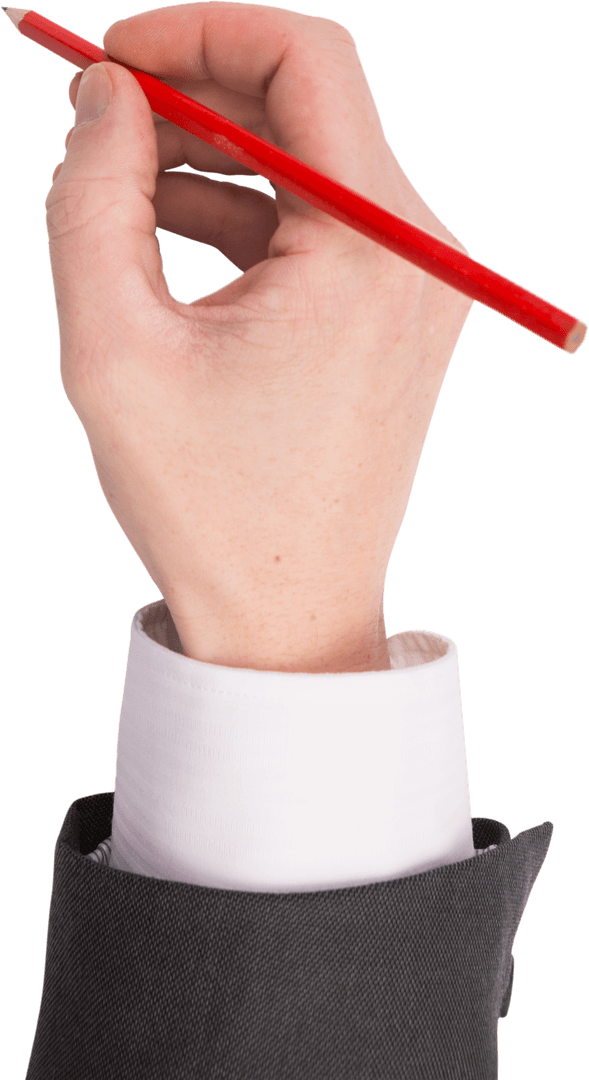 Transparent Hand Holding Red Pencil Focuses Business Writing