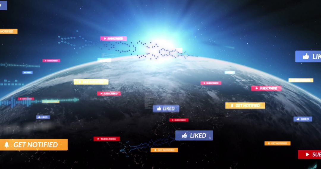 Digital Notifications Floating Above Earth with Sunrise in Space