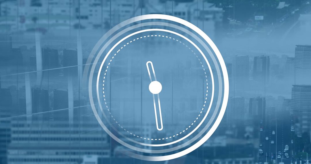 Digital Clock Icon Over Urban Skyline Represents Technology