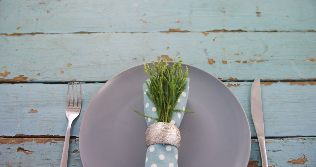 Stylish Table Setting with Rustic Blue Wooden Background - Free Images, Stock Photos and Pictures on Pikwizard.com