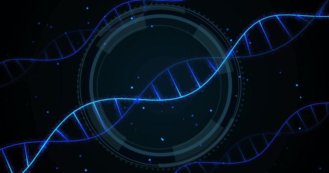 Glowing DNA Helix with Futuristic HUD Interface