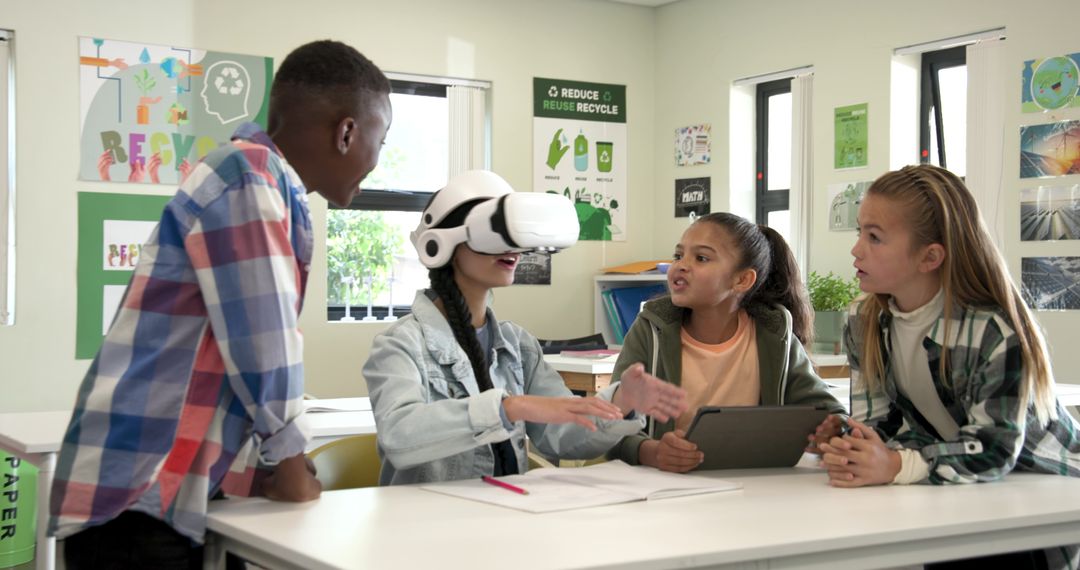 Students Engaging with VR and Tablet for Sustainable Education