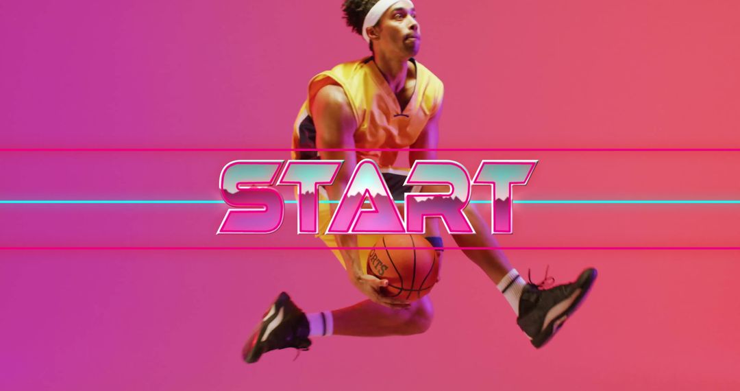 Dynamic Basketball Player in Motion with Bold Typography