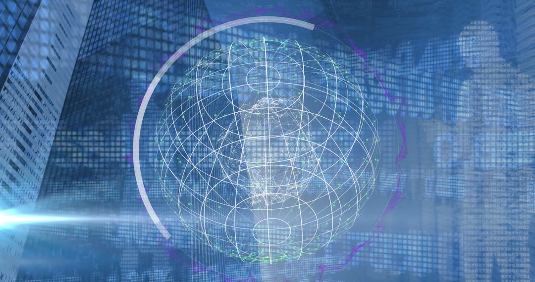 Digital Globe Overlaying Financial Data with Urban Backdrop