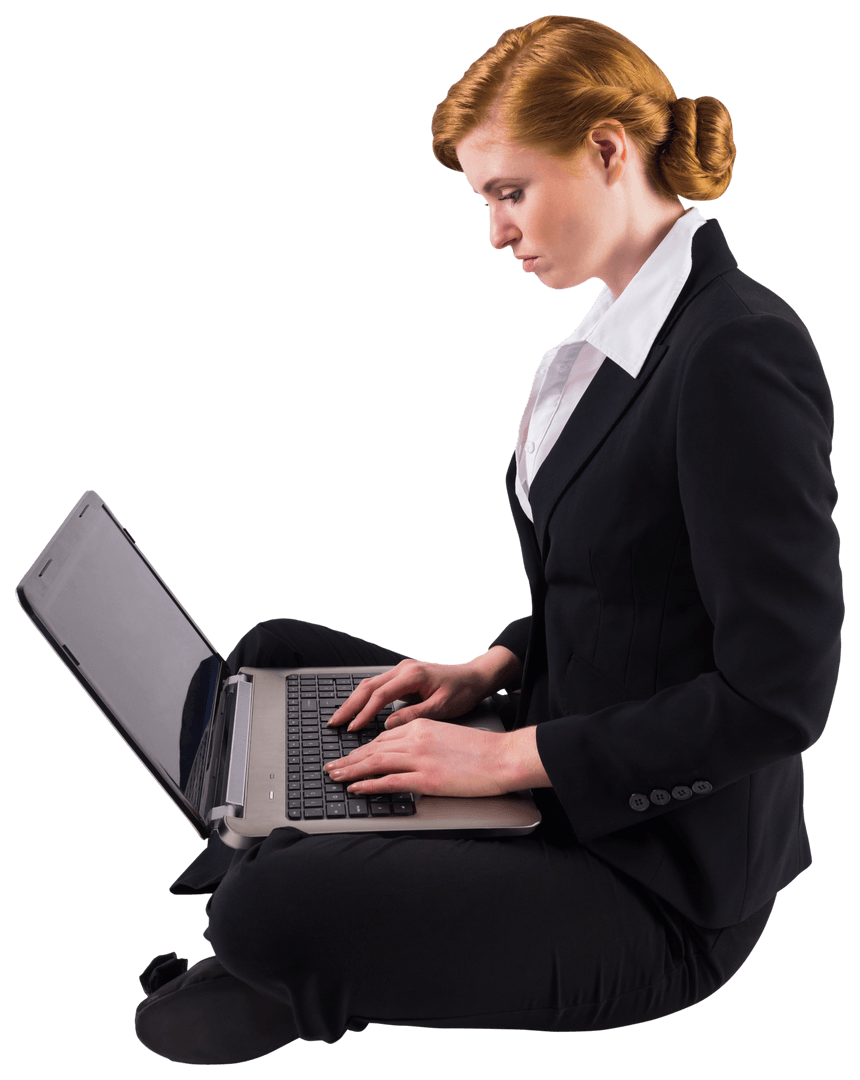 Transparent-Background Businesswoman Using Laptop Confidently