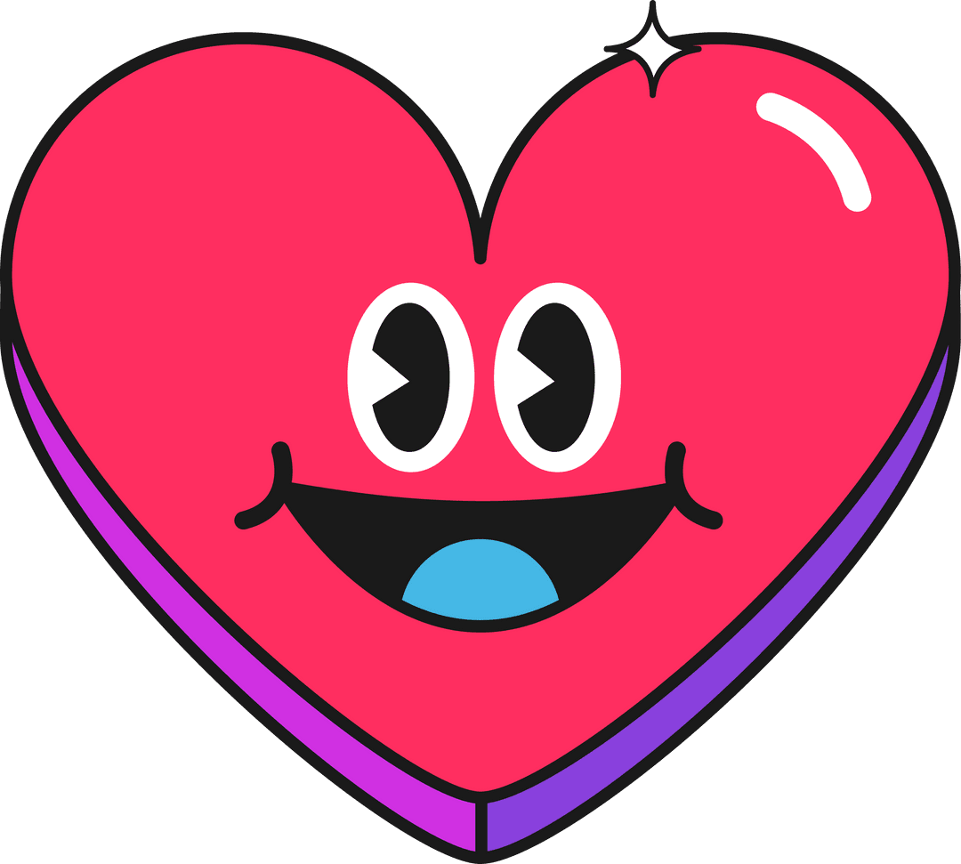 Transparent Smiling Cartoon Heart Character with Vibrant Design