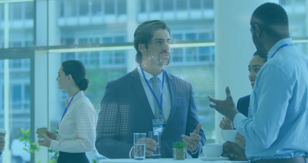 Business Team Discussing Amidst Digital Interface Connections