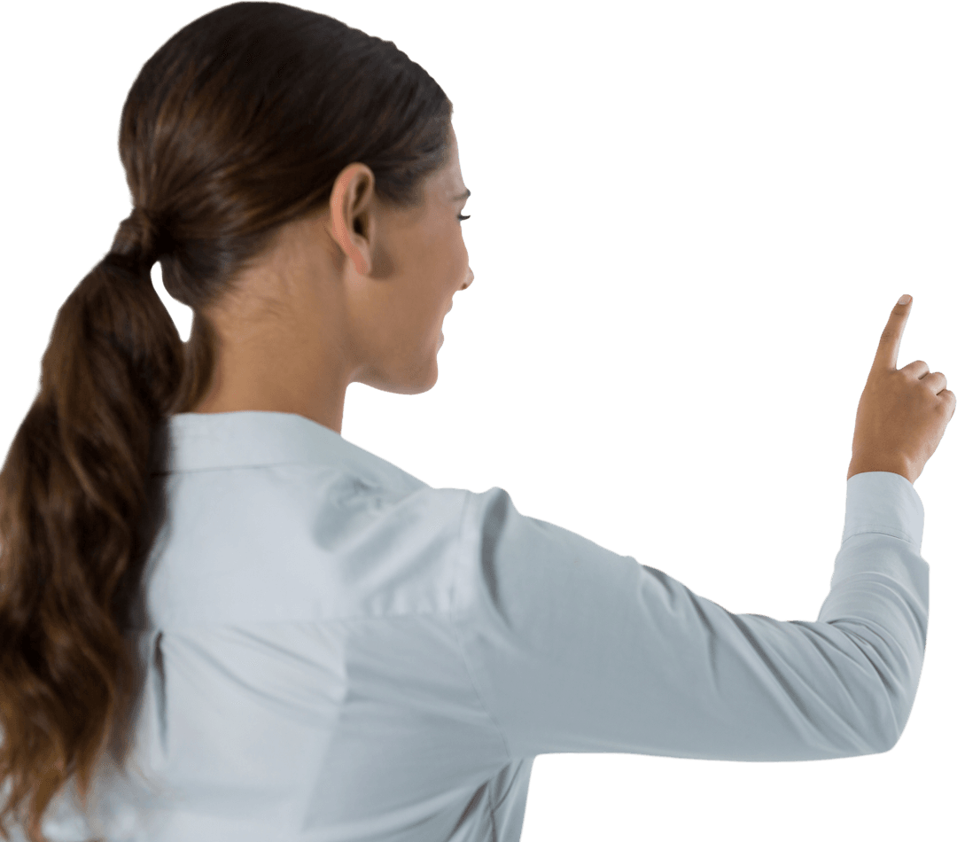 Businesswoman Interacting with Transparent Imaginary Screen