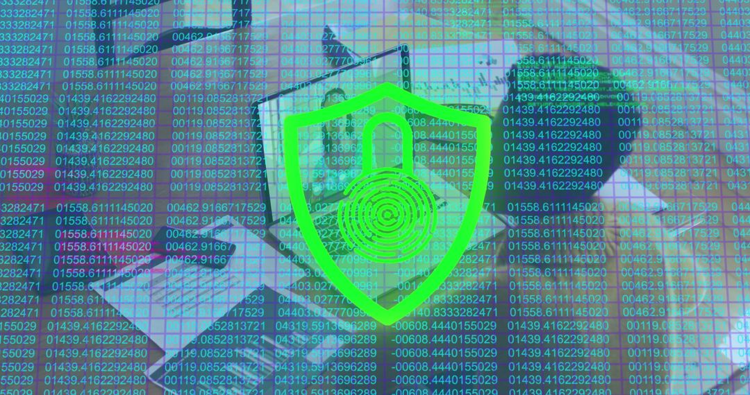 Cybersecurity Futuristic Shield Over Digital Workspace