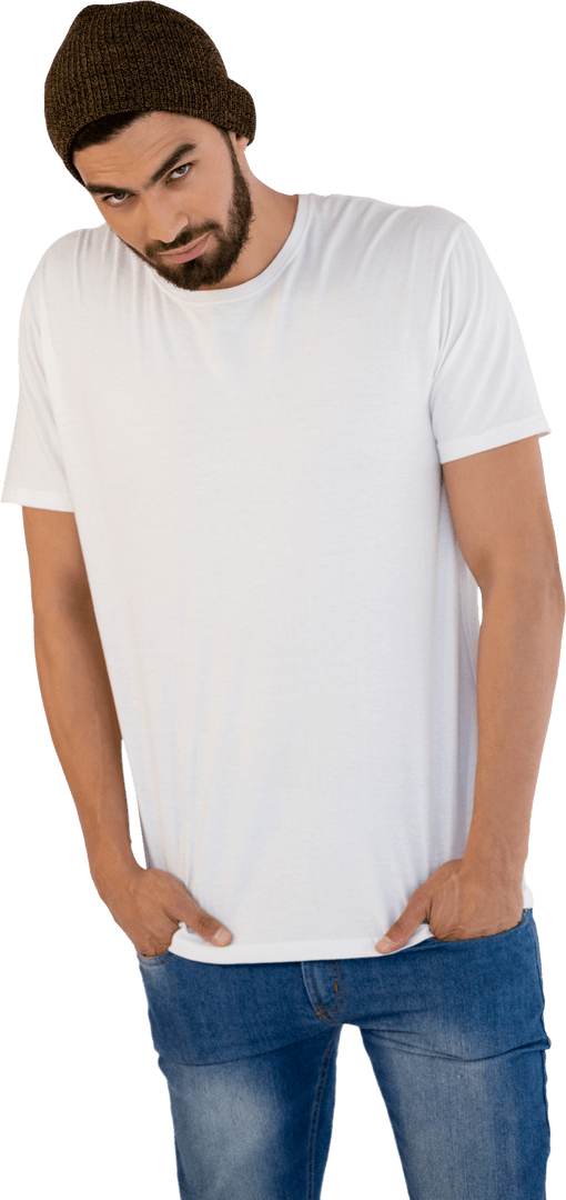 Confident Young Man with Beard in Transparent Background