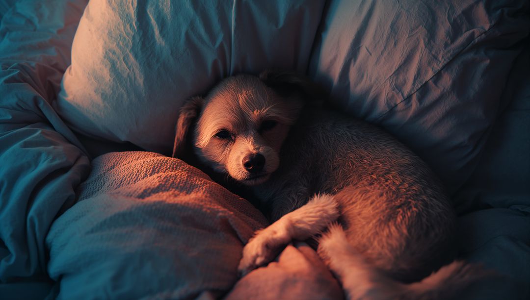Cozy Small Dog Nestling in Soft Warm Comfortable Bedding