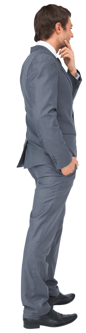 Caucasian Businessman Thinking with Hand on Chin Transparent Background