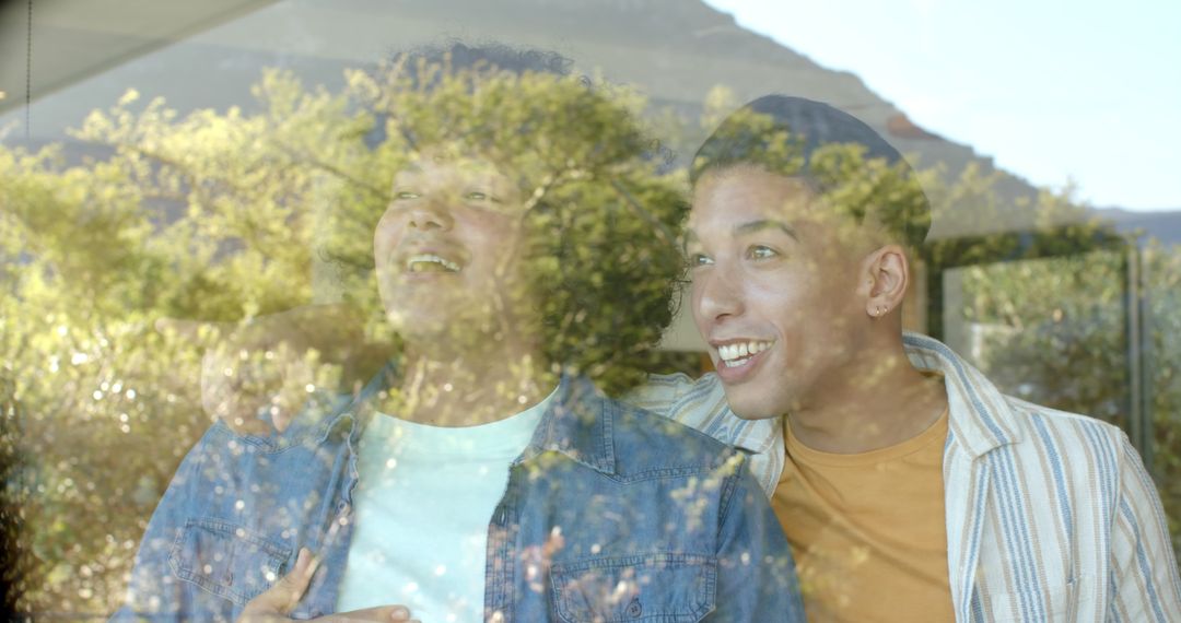 Diverse Male Friends Enjoying Scenic Views at Home
