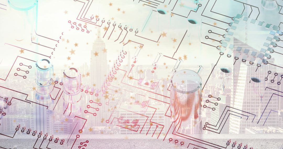 Futuristic Urban Technology Integration City and Microchip Schema